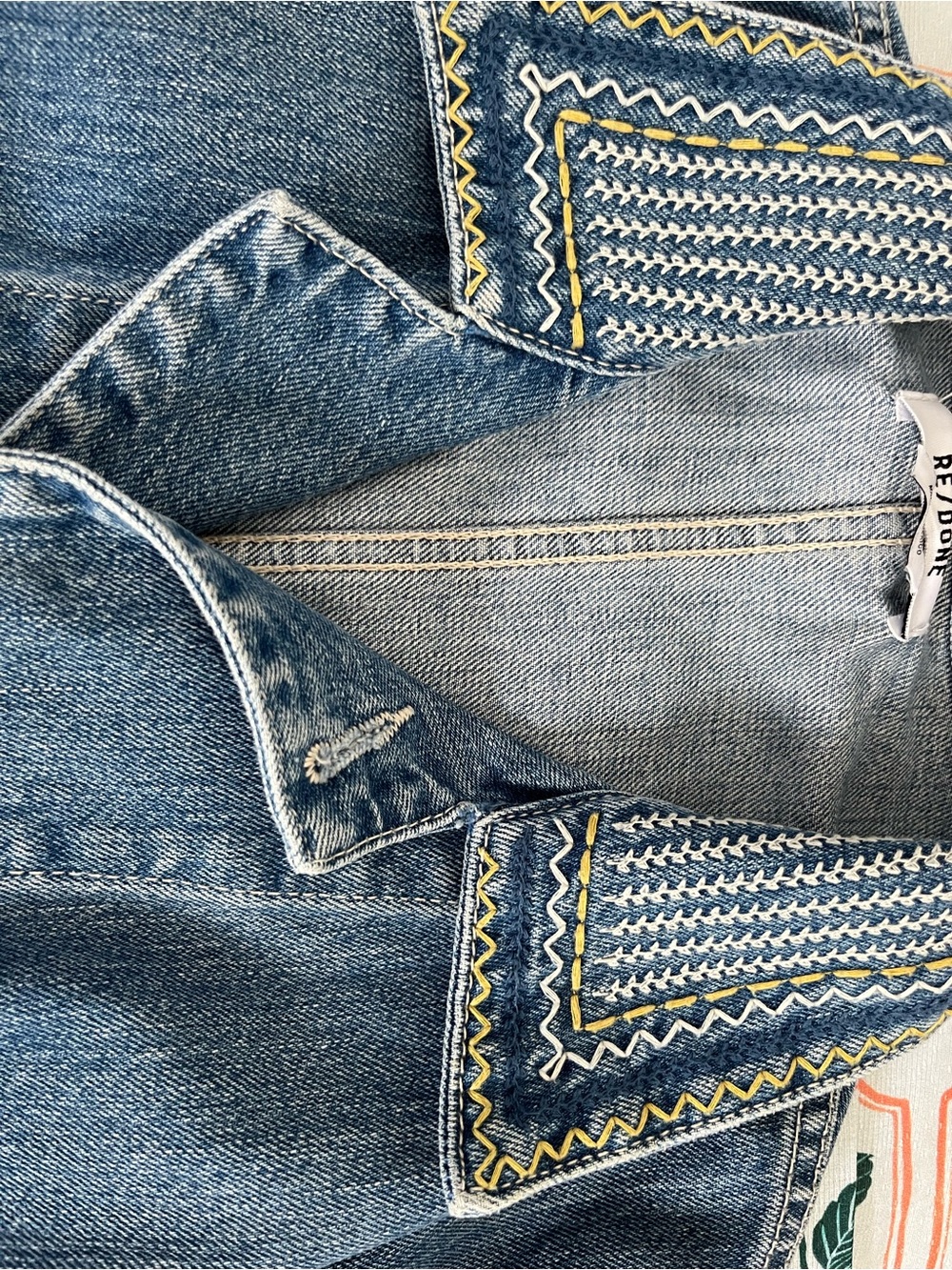 Re/Done 70s Denim Work Jacket with Embroidered Collar, oversized S - Picture 4 of 7